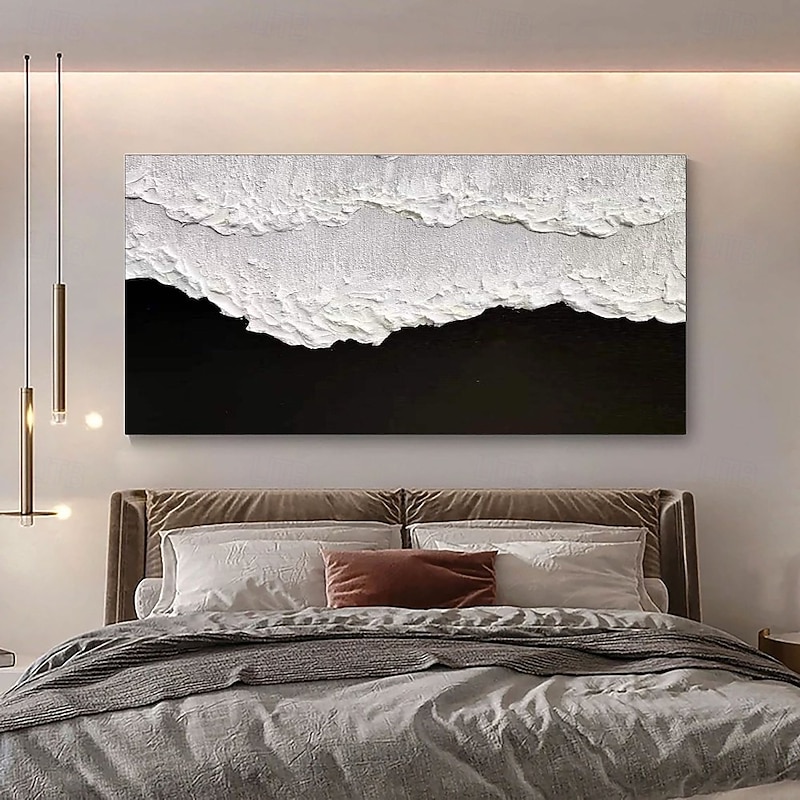 Black Textured Wave Oil Painting Handmade Wall Art Black and White Abstract Art Painting Black and White Painting Wall Art Black and White 3D Textured Ocean Oil Painting 3D Wave Paintings