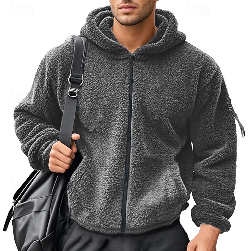 Men's Full Zip Hoodie Zip Up Hoodie Fleece Jacket Fleece Hoodie Black Navy Blue Khaki Gray Hooded Plain Zip Up Patchwork Sports & Outdoor Casual Daily Polyester Streetwear Casual Fall & Winter3