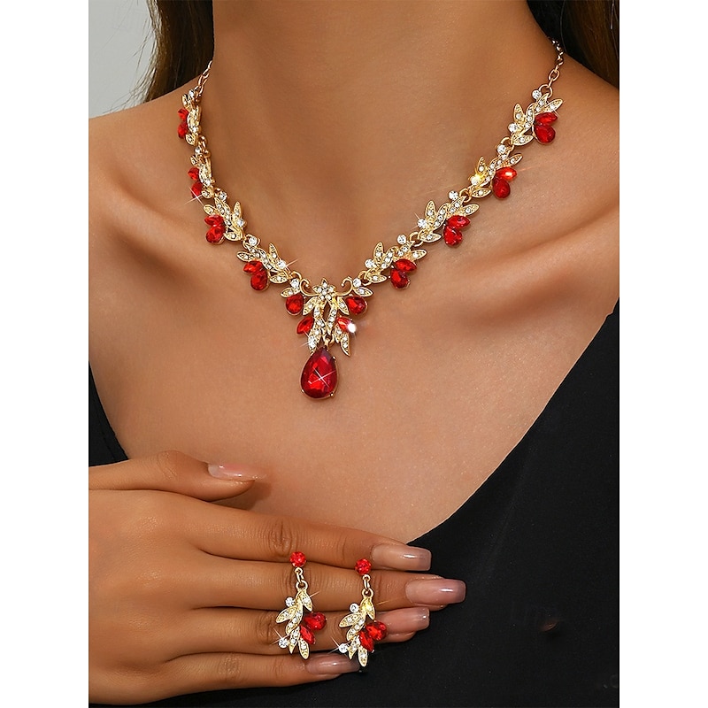 Women's Elegant Crystal Necklace and Earring Set – Sparkling Teardrop and Leaf Design for Weddings and Formal Events3