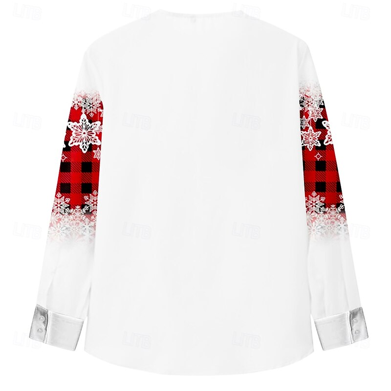 Christmas Men's Tartan Snowflake Shirt Long Sleeve Casual Party Daily Festival Summer Spring Fall V Neck Print Dark Red White Red Blue Green2