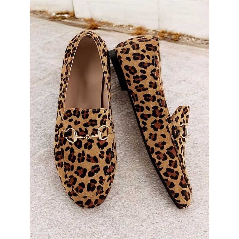 Women's Leopard Print Loafers with Metal Buckle – Casual Animal Print Slip-On Shoes for Everyday Wear2