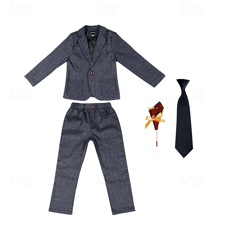 4 Pieces Ring Bearer Suit Boys Kids Suit Formal Suit Blazer & Pants Formal Party Valentines Fashion Cool Solid Color Pocket Red Blue Green Polyester4