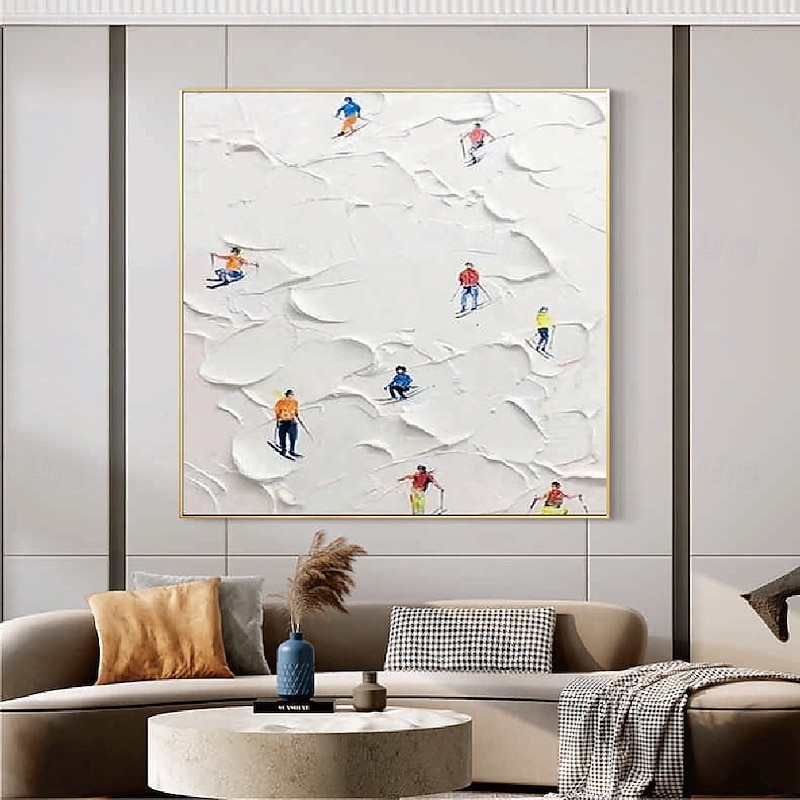 Ski Sport Canvas Painting handmade Winter Decor Texture skiing oil painting Hand painted Wall Art christmas Gift Skier on Snowy Mountain Art painting White Snow Skiing Art painting wall Decor