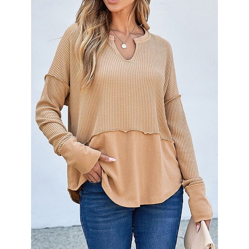 Women's Sweatshirt Casual Plain Street Dailywear V Neck Long Sleeve White Blue Khaki Fall Winter4