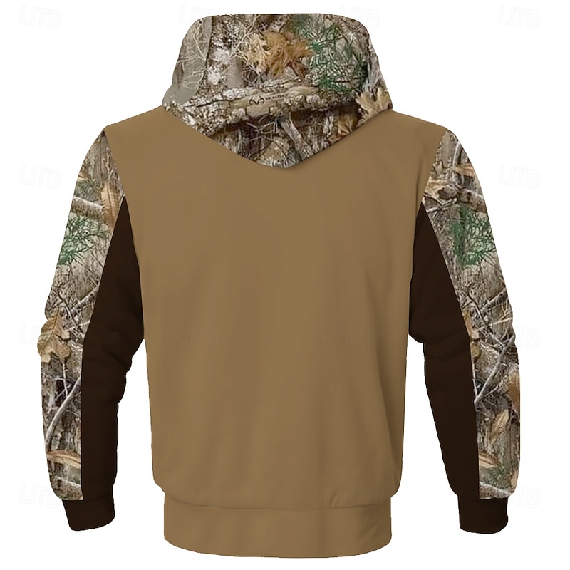 Men's Camo / Camouflage Cowboy Fleece Hoodies Fashion Ethnic Long Sleeve Hooded Party Hunting Brown Drawstring Fall Winter Designer2