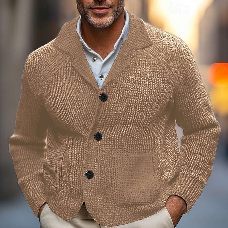 Men's Sweater Dress Sweater Cardigan Sweater Waffle Knit Cropped Knitted Stand Collar Clothing Apparel Fall Winter Red Brown Black XS S M4