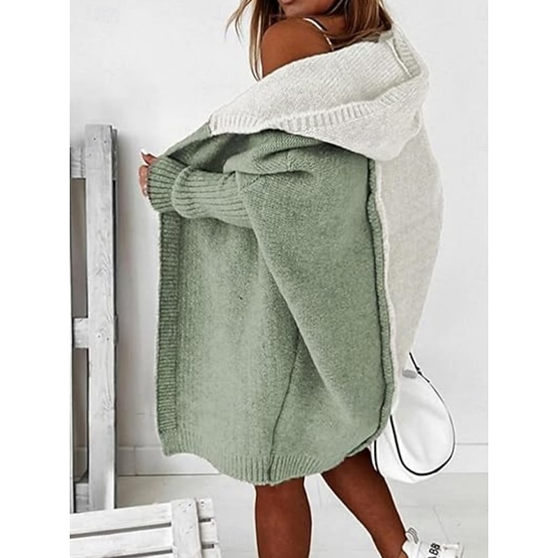 Women's Sweater Cardigan Casual Soft Pure Color Ribbed Hooded Knitted Long Sleeve Long Tops Knit Outdoor Daily Weekend Pink Green Fall Winter4