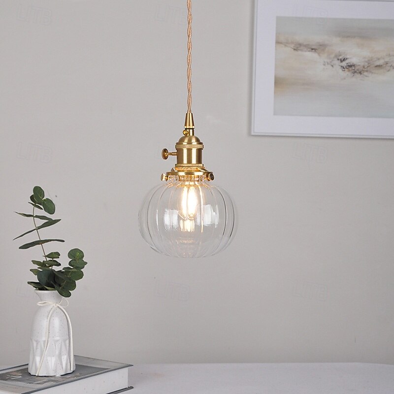 Blue Blown Glass Pendant Light Bathroom Green Glass Hanging Ceiling Lamp Ribbed Clear Glass Ball Island Light Fixture Pumpkin Vintage 85-265V3