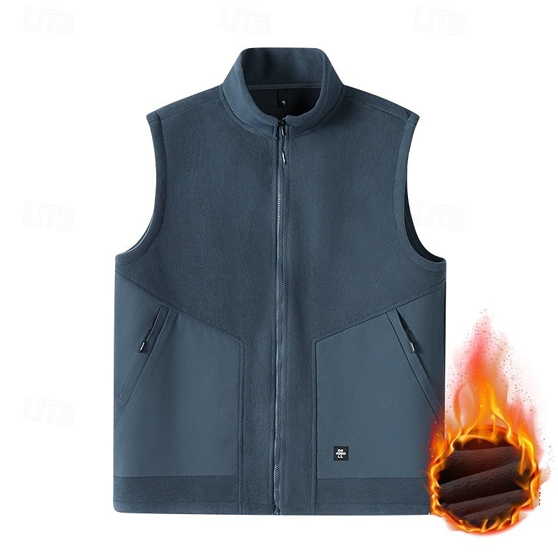 Men's Gilet Daily Casual Spring &  Fall Pocket Polyester Comfortable Plain Zipper Stand Collar Regular Fit Black Army Green Dark Blue Gray Vest3