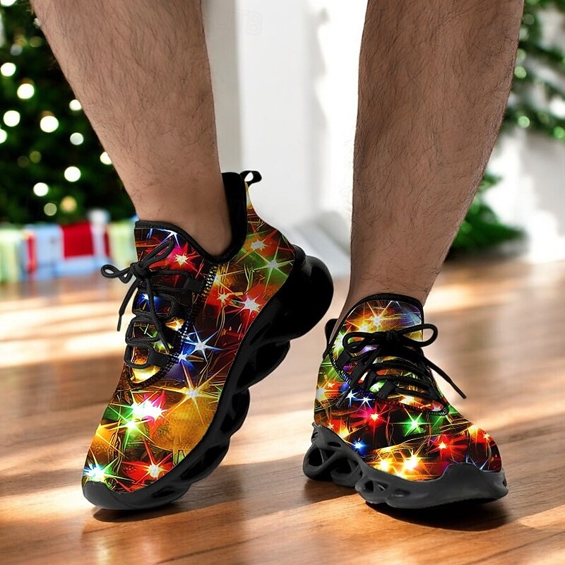 Men's Festive Christmas LED Light-Up Print Sneakers  – Vibrant Holiday Glow Design with Black Sole4