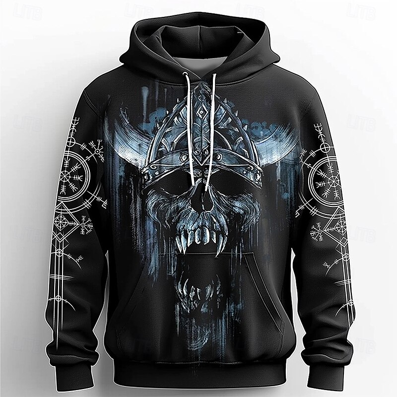 Men's Skull Hoodies Sweatshirt Fashion Cool Long Sleeve Crew Neck Party Holiday Streetwear Black Blue Drawstring Fall Winter Designer