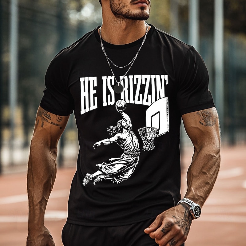 Men's Basketball Jesus T Shirt Short Sleeve T shirt 3D Print Crew Neck Shirt Fashion Athleisure Street Sports Outdoor Daily Black Blue Dark Green Summer Spring Clothing Apparel S M L XL XXL XXXL