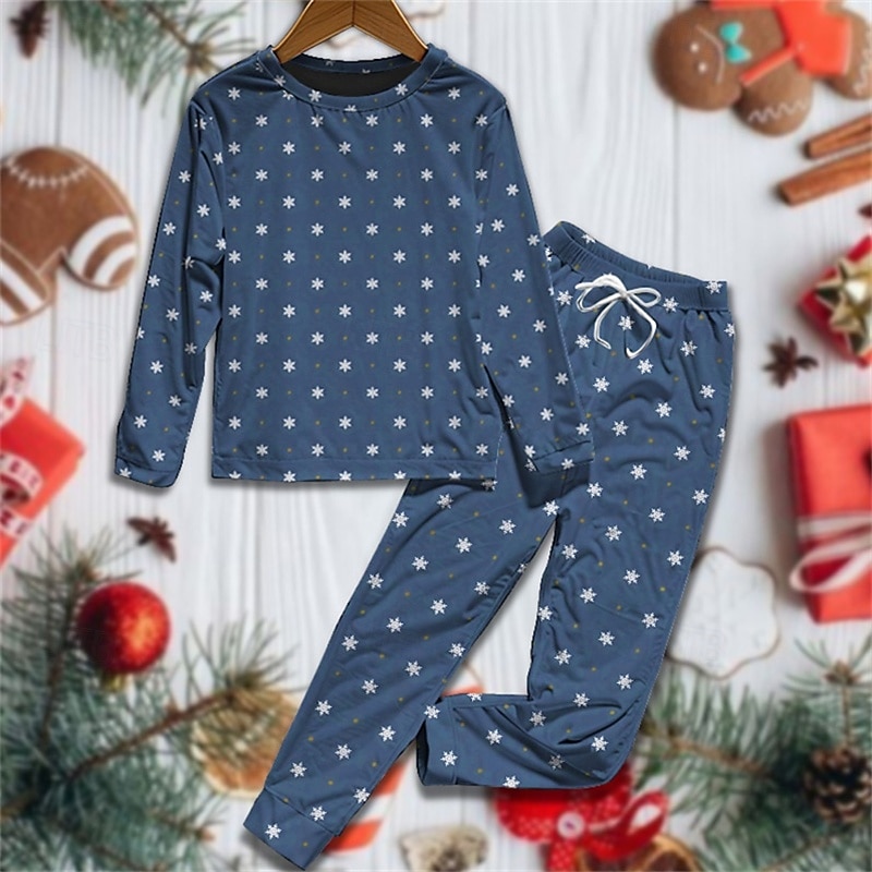 Boys 3D Graphic Snowflake Christmas Pajamas Pajama Sets Tee & Pants Pajama Sets Long Sleeve 3D Print Fall Winter Active Basic Kids 4 years+ Crew Neck Home Daily Regular Fit2