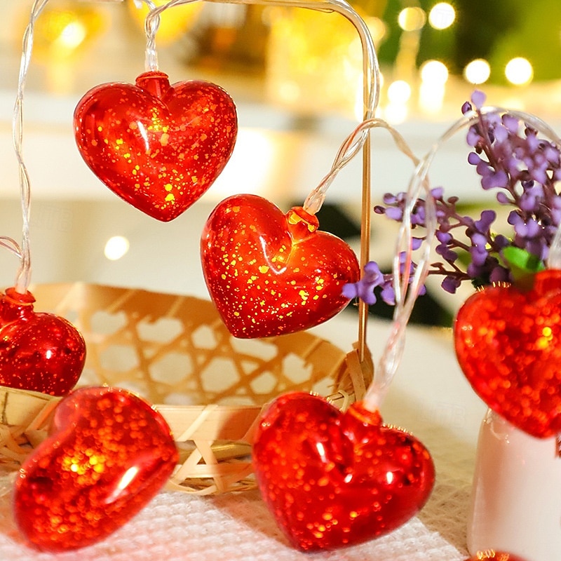 LED Love Shaped Fairy String Lights 1.5m 10LEDs 3m 20LEDs Battery Powered Christmas New Year Valentine's Day Wedding Party Romantic Atmosphere Decor Light2