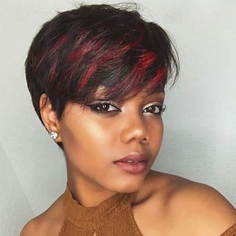 Short Wigs for Black Women Pixie Cut Wig Synthetic Short Side Part Pixie HairCut Wigs with Bangs for Old Women Short Straight Pixie Wigs Natural Short Layered Wigs3