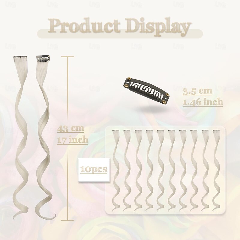 10 Pcs Colored Hair Extensions Party Highlights Colorful Clip in Hair Extensions 17 Inch Curly Wavy Synthetic Hairpieces for Women Kids Girls Halloween Christmas Cosplay4