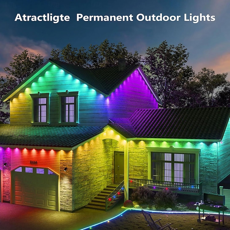 LED Smart Light Downlights Eternity Lights Permanent Outdoor Lights with App Wifi Bluetooth Remote RGBIC Smart Eaves Lights IP67 Waterproof House Roof Outdoor Lighting for Christmas Holiday 15m-45m4