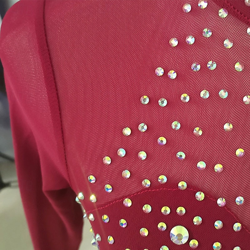 Figure Skating Dress Women's Girls' Ice Skating Dress Red High Elasticity Training Competition Skating Wear Classic Crystal / Rhinestone Long Sleeve Ice Skating Figure Skating4