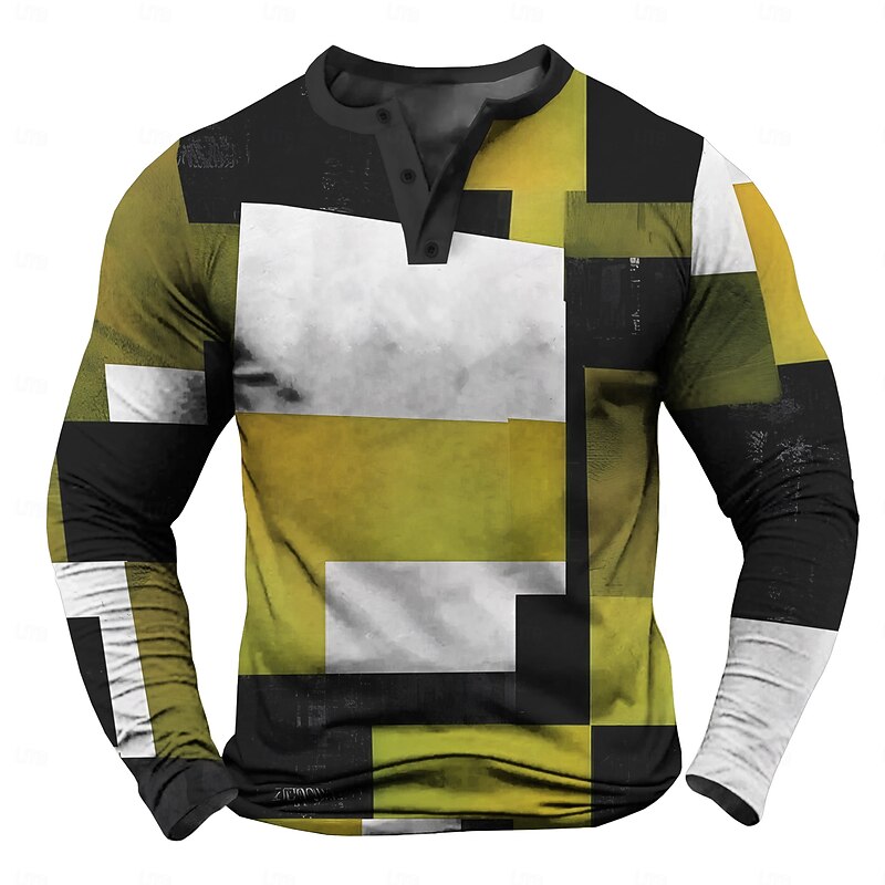 Men's Color Block chillin with my snowmies Henley Shirt Long Sleeve Shirt Long Sleeve 3D Printing Fashion Daily Casual Street Casual Daily Winter Spring &  Fall Yellow Red Blue Green Henley Collar4