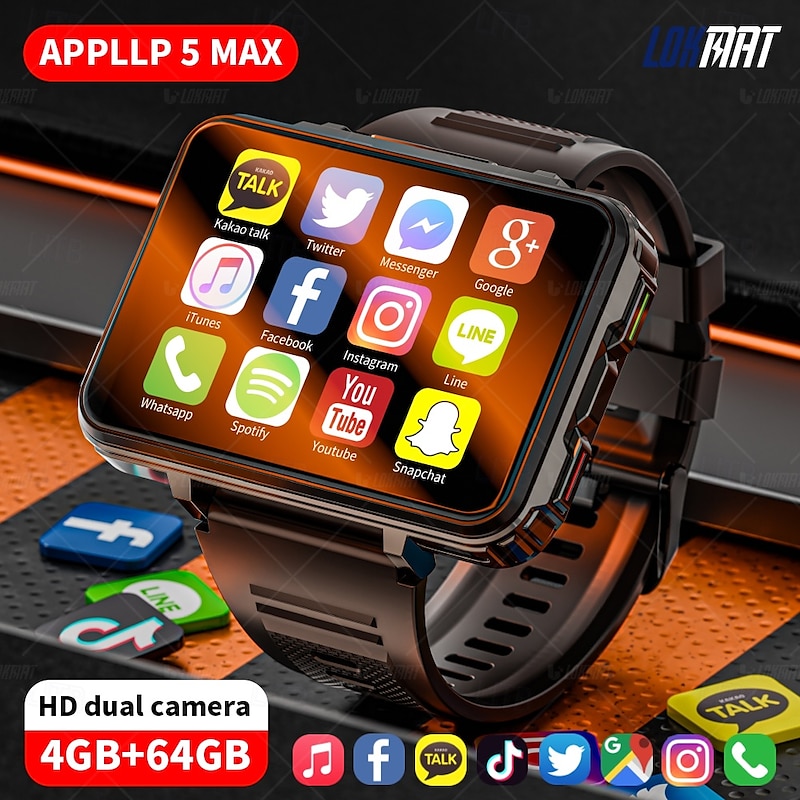 LOKMAT APPLLP 5 MAX Smart Watch 2.4 inch 4G LTE Cellular Smartwatch Phone 3G 4G Bluetooth Pedometer Call Reminder Sleep Tracker Compatible with Android iOS Women Men GPS Long Standby Hands-Free Calls