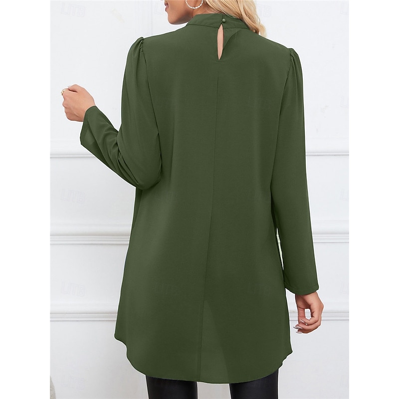 Women's Shirt Blouse Solid Color Basic Casual Long Sleeve Turtleneck Regular Tops Daily Ruffle Black Army Green Blue Fall Winter3