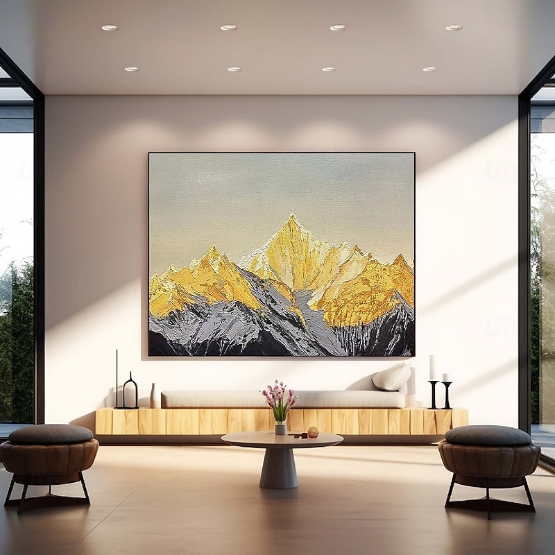 3D Heavy Textured Mountain Painting handmade Gold Mountain Canvas Painting Winter Decor gold Texture mountain painting Wall Art christmas Gift painting on Snowy Mountain Art White Snow Art Decor