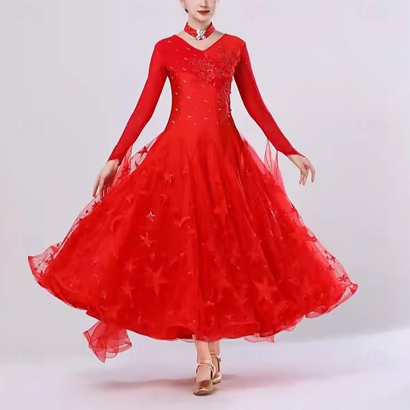 Ballroom Dance Competition Dress Women's Performance Modern  Tango Waltz Dance Costumes Long Sleeves4