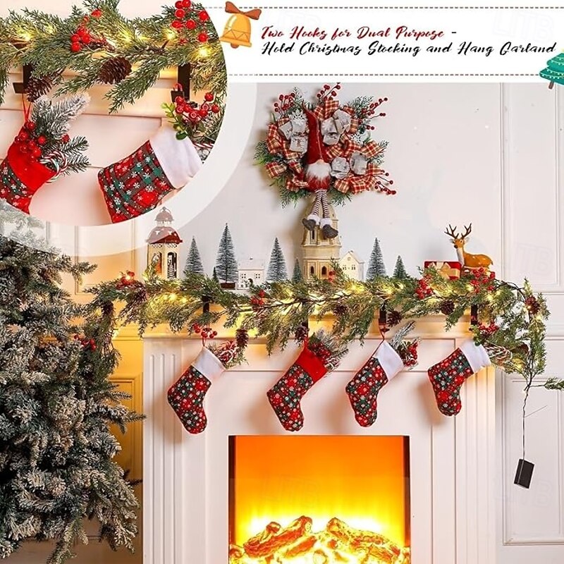 4 Packs 2 in 1 Mantel Hanger for Garland Adjustable Stocking Hangers for Mantel Weighted Fireplace Garland Hangers Heavy Duty for Door Frame Two Hooks Dual Purpose and Padded Contact Points(4pcs)3