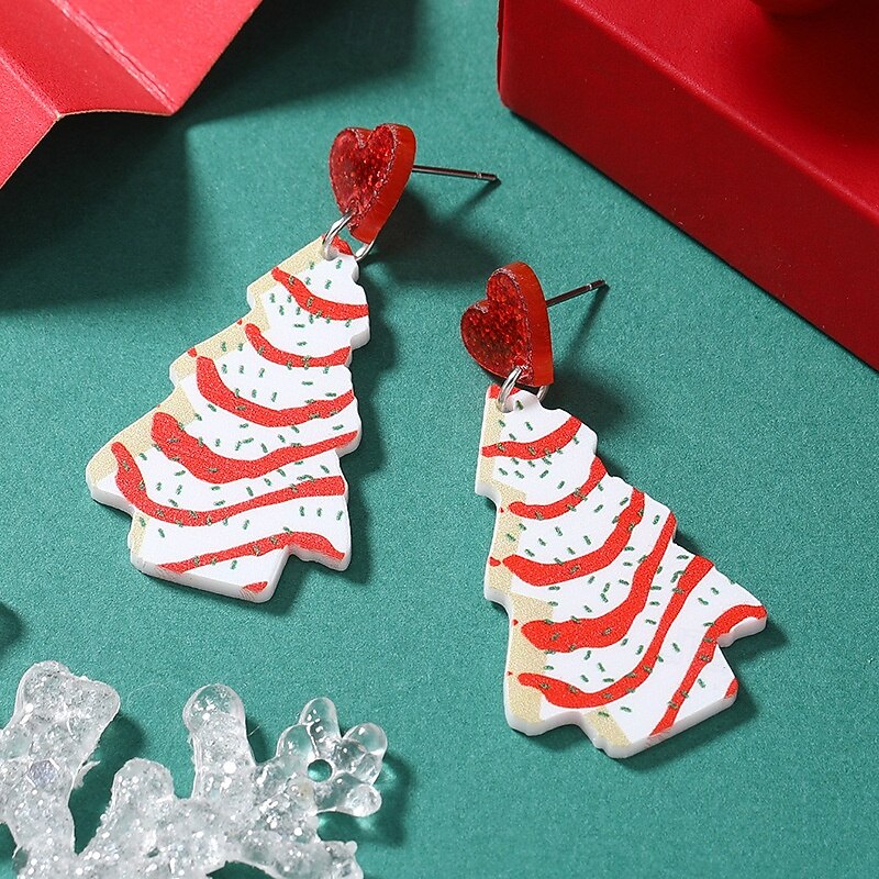 Women's Acrylic Christmas Tree Dangle Earrings with Gold Star - Festive and Fun for the Holiday Season2