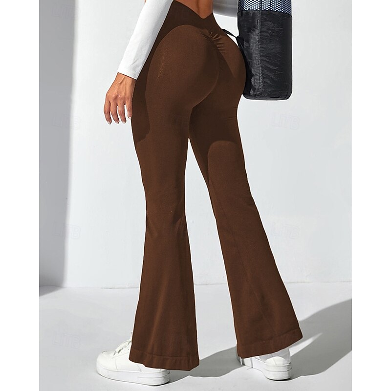 Women's Yoga Pants Yoga Leggings Flare Leg High Waist Pilates Gym Workout Workout Tights Solid Color Black Navy Blue Dark Gray Spandex Fall Sports Activewear Stretchy Slim4