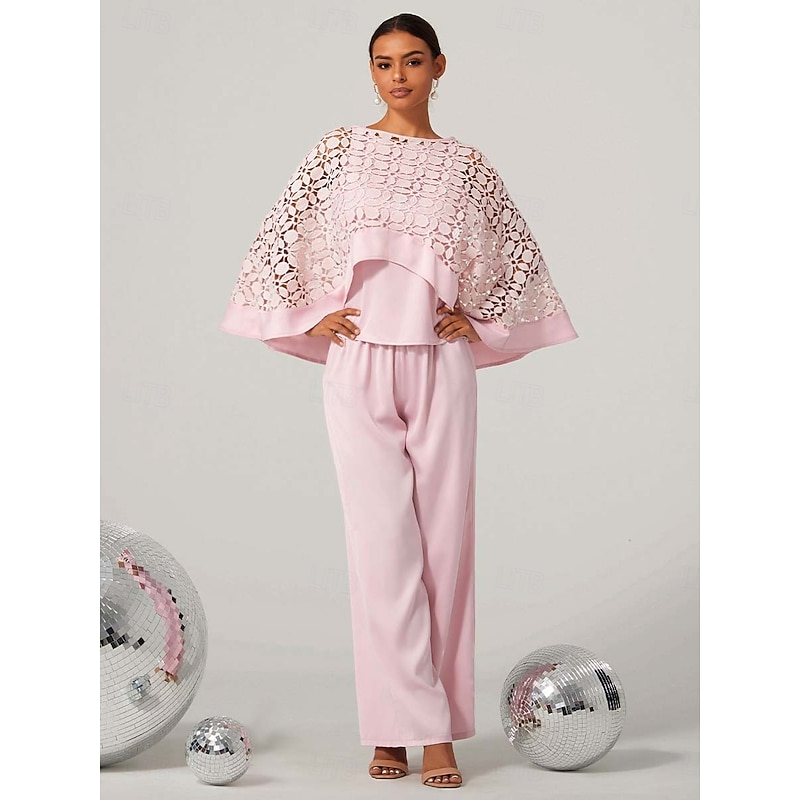 Women's Two-Piece Set Cape Top Cutouts High Waist Wide-Leg Trousers Light Pink Elegant Party Formal Spring Summer Outfit S M L XL XXL4