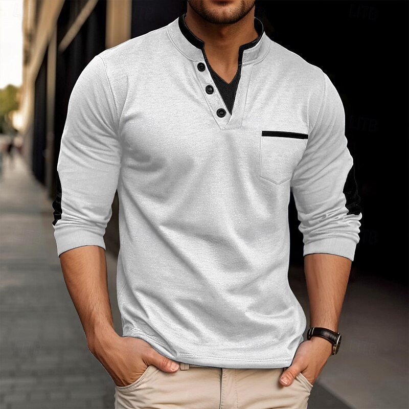 Men's V Neck Tee Tee Top Long Sleeve Shirt Patchwork V Neck Outdoor Street Long Sleeve Fashion Fake two piece Clothing Apparel Daily Casual Street Style