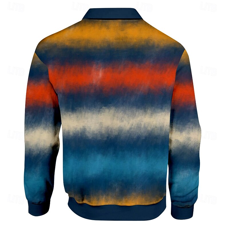 Men's Striped Rugby Polo Shirts Long Sleeve Polo Shirts Collared Shirts Casual Outdoor Home Dailywear Buttons 3D Print Spring Fall Winter Blue2