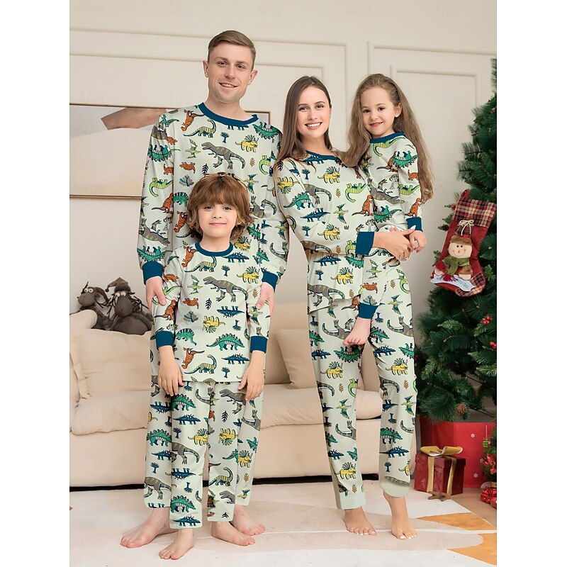 Dinosaur Family Christmas Pajamas Nightwear Men's Women's Boys' Girls' Family Matching Outfits Sweet Graphic Pattern Adults Kid's Christmas New Year Christmas Eve Christmas Vacation Home Wear Top