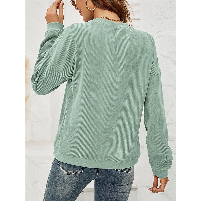 Women's Sweatshirt Casual Plain Street Dailywear Crew Neck Long Sleeve Pink Green Beige Fall Winter2
