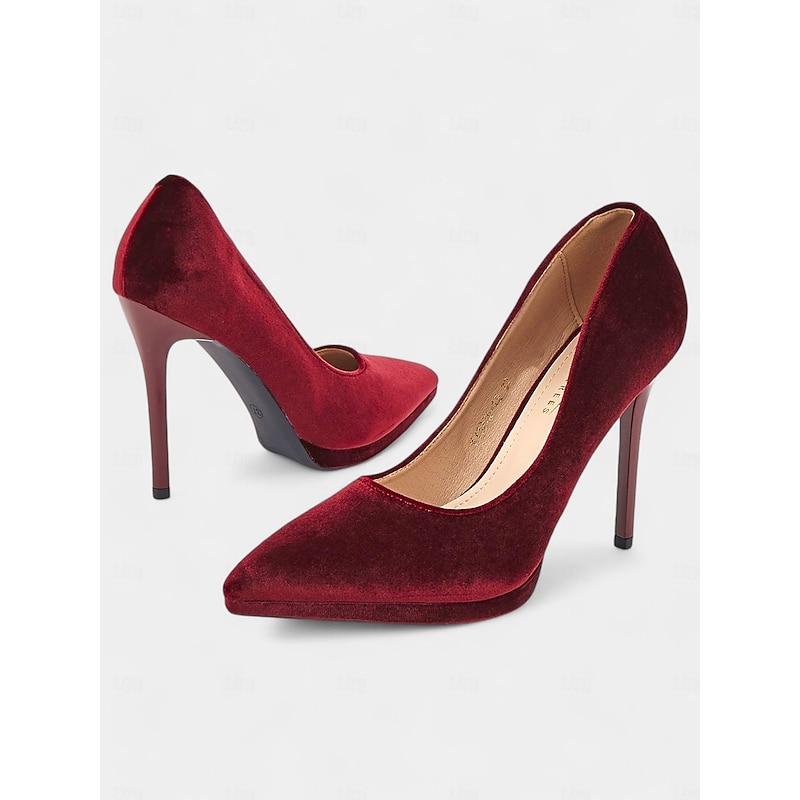 Women's Burgundy Velvet Pumps with Stiletto Heel and Pointed Toe - Ideal for Weddings and Special Occasions
