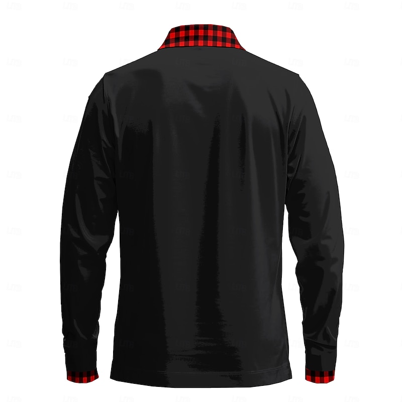 Christmas Men's Plaid Golf Polos Shirts Long Sleeve Polo Shirts Collar Business Casual Dailywear New Years Eve Shirts Festival Outfit Buttons 3D Print Spring Fall Winter Black2