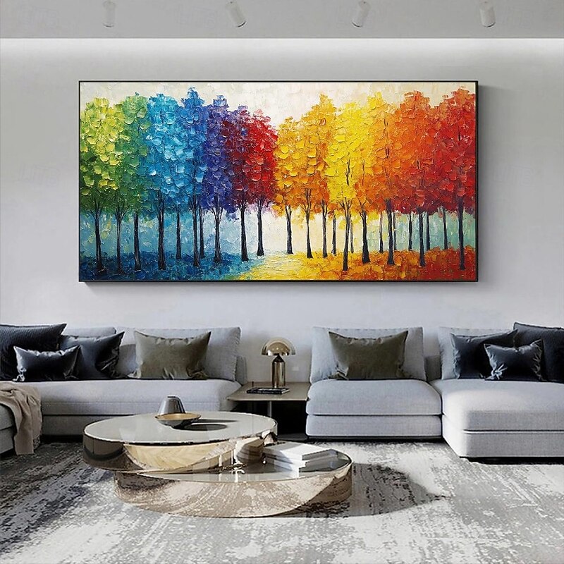 3D Colorful Forest Painting handmade colorful tree canvas oil painting wall art tree painting abstract Narrow wall decor oversize Large Abstract Blue landscape painting Wall art Decoration3