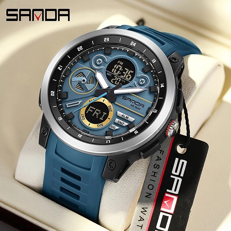 SANDA Men Digital Watch Fashion Casual Business Wristwatch Luminous Stopwatch Alarm Clock Countdown TPU Watch