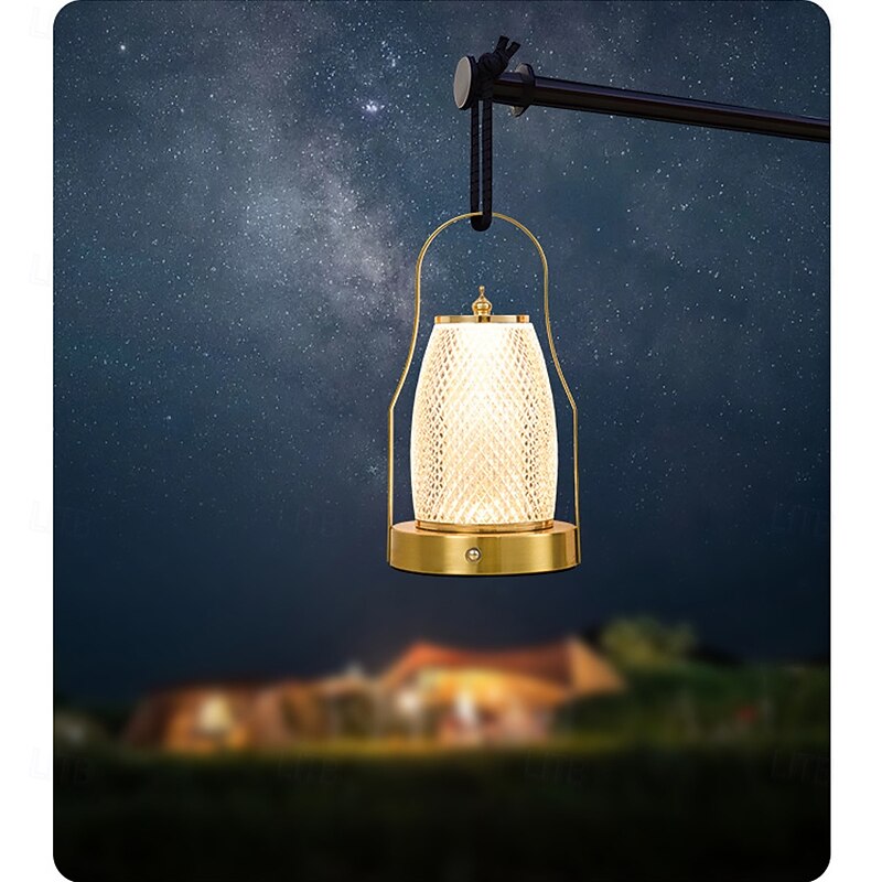 Portable Cordless Table Lantern Lamp, USB Rechargeable Beside Lamp, 3-Color Dimming Beside Table Lamps Waterproof Outdoor LED for Garden, Patio, Camping, Bar (Gold)2