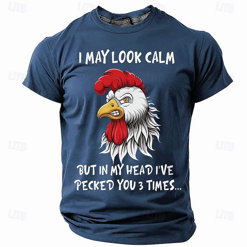 Men's Rooster Letter Print T Shirt Short Sleeve T shirt 3D Print Crew Neck Shirt Fashion Athleisure Street Sports Outdoor Daily Black Red Blue Summer Spring Clothing Apparel S M L XL XXL XXXL