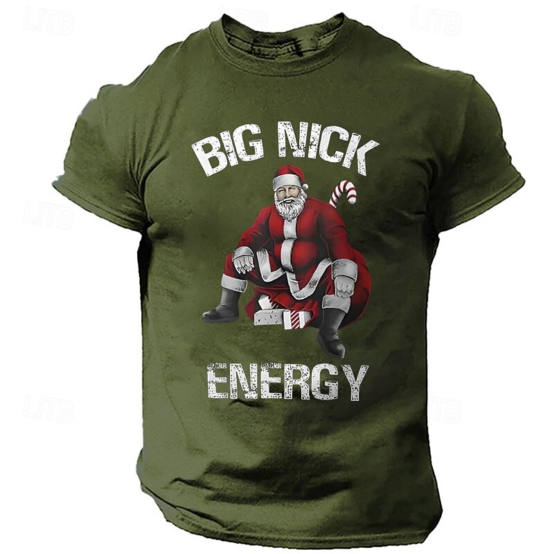 Christmas Men's Santa Claus T Shirt 100% Cotton Short Sleeve Graphic Shirt Black Red Army Green Comfortable Tee Vacation Street Fashion Designer Clothing