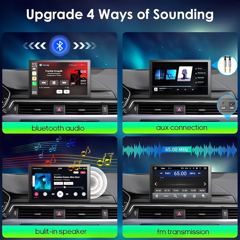 9 inch Touch Screen for Apple Carplay Android Auto Mirror Link Bluetooth Portable Car Stereo Radio Receivers GPS Navigation with 4K Dash Cam 1080P Backup Camera3