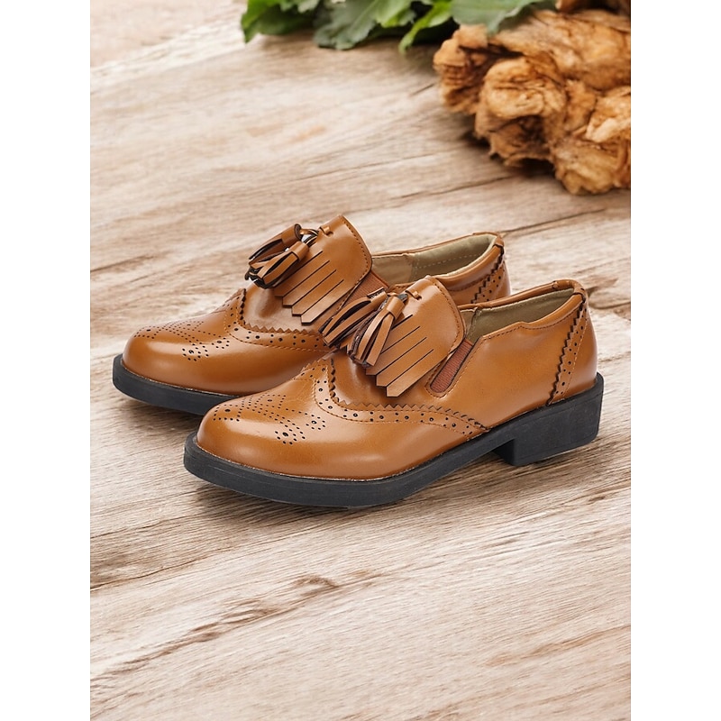 Women's Brown Loafers with Brogue Detailing, Fringe, and Tassel Accents – Classic Vintage-Inspired Footwear for Casual and Office Wear2