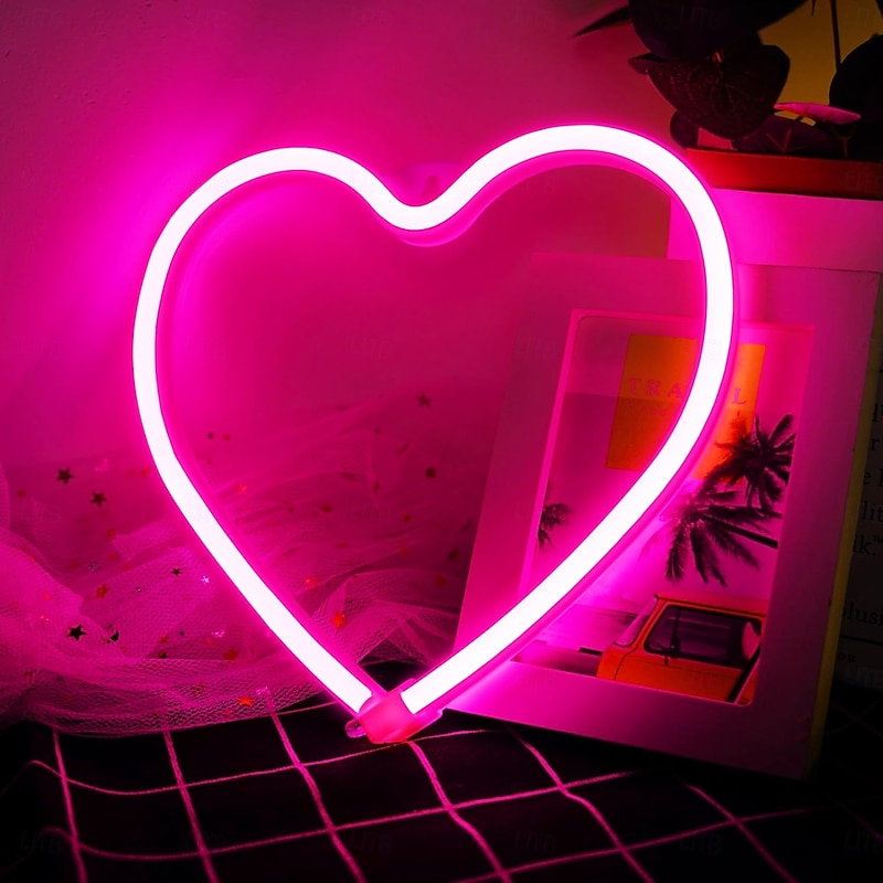Pink Heart Neon Sign LED Light Battery Operated / USB Powered Table and Wall Decor Lamp for Dorm Girl's Room Mothers Day Valentine's Day Party Birthday Home Christmas Decoration4