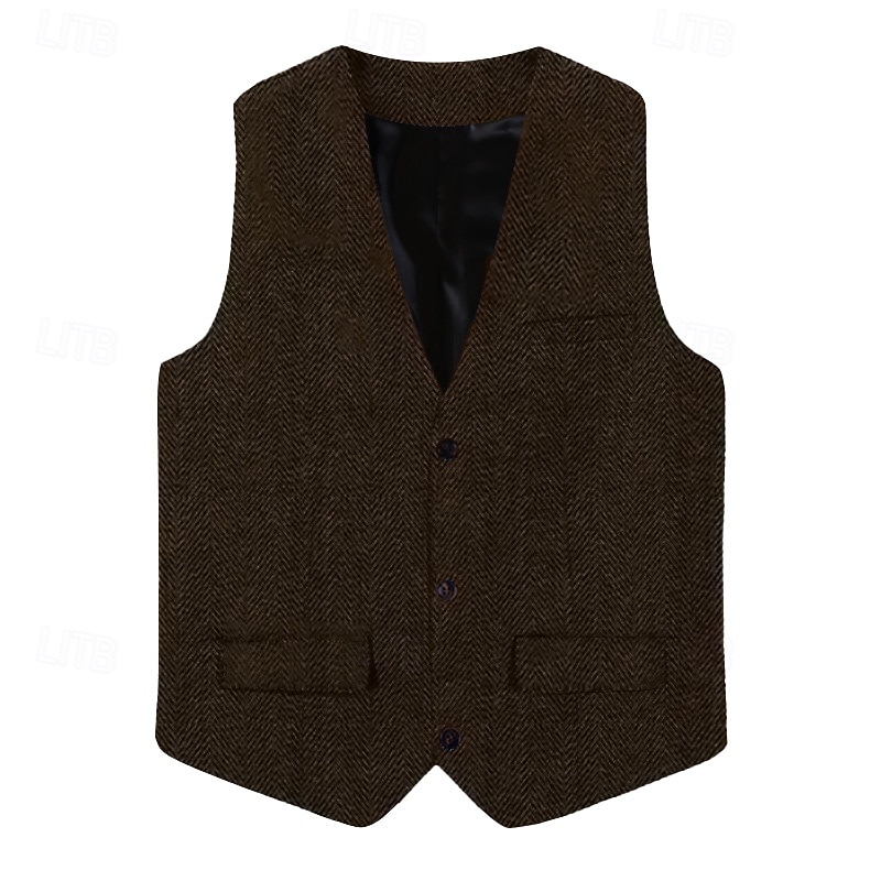 Men's Vest Suit Vest Waistcoat Wedding Party Evening Wear Festival Vintage Casual Cotton Blend Solid Colored Single Breasted One-button V Neck Slim Black Wine Red Navy Blue Vest2