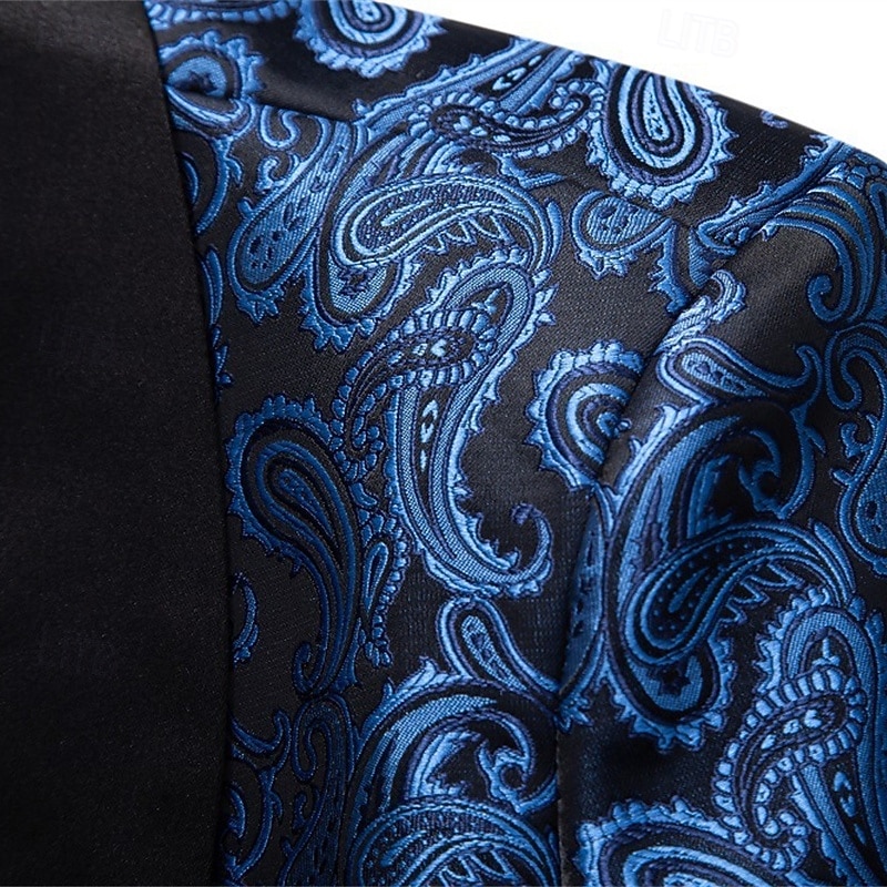 Men's Blazer Business Cocktail Party Wedding Party Fashion Casual Spring &  Fall Cotton Blend Paisley Pocket Buttons Comfortable Single Breasted Blazer Silver Dark Gray Black White3