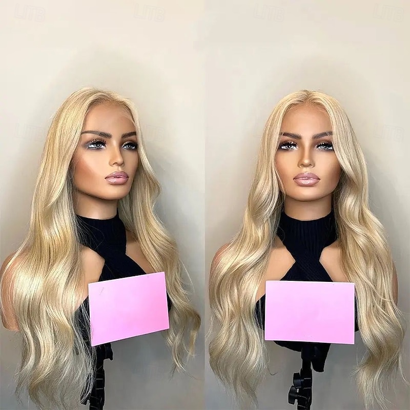 Remy Human Hair 5x5 Closure 13x4 Lace Front Wig Layered Haircut Brazilian Hair Wavy Blonde Wig 130% 150% Density with Baby Hair Glueless With Bleached Knots Pre-Plucked For Women Long Human Hair Lace