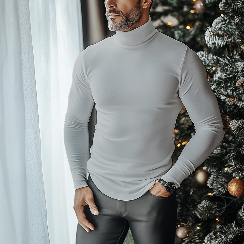 Men's T Shirt Turtleneck shirt Long Sleeve Shirt Long Sleeve Stand Collar Fall & Winter Plain Lightweight Classic Casual Classic Outdoor Casual Sports Black White Gray Top Tee for Men4