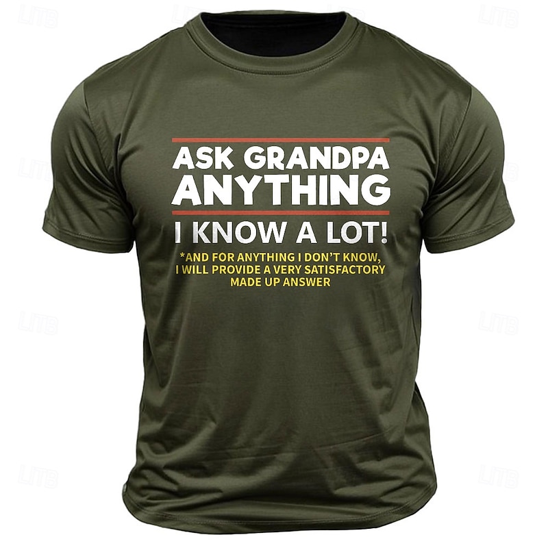 Men's Funny Letter Print Grandpa T Shirt Tee Top 100% Cotton Short Sleeve Graphic Shirt Black Dark Grey Army Green Comfortable Tee Street Sports Outdoor Fashion Designer Clothing